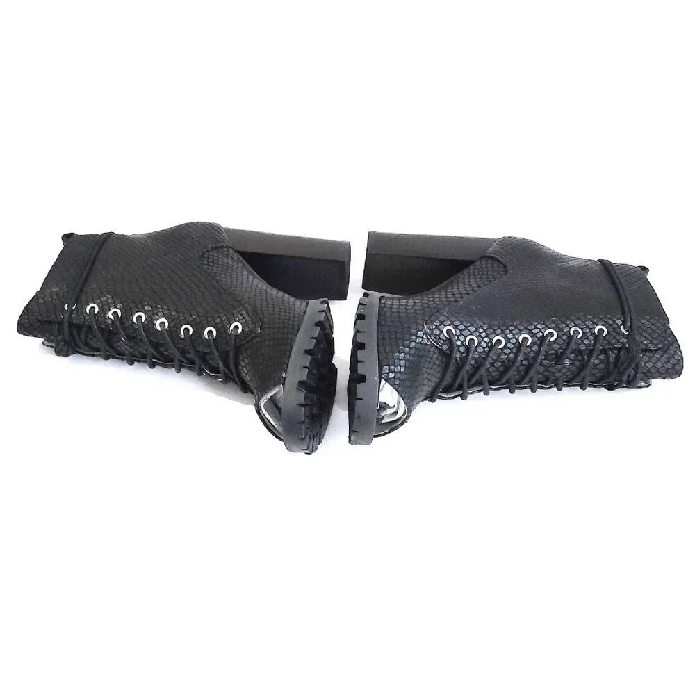 Katy Perry the Monica-Snake Emboss Open Toe Black Ankle Boot Size 5.5M